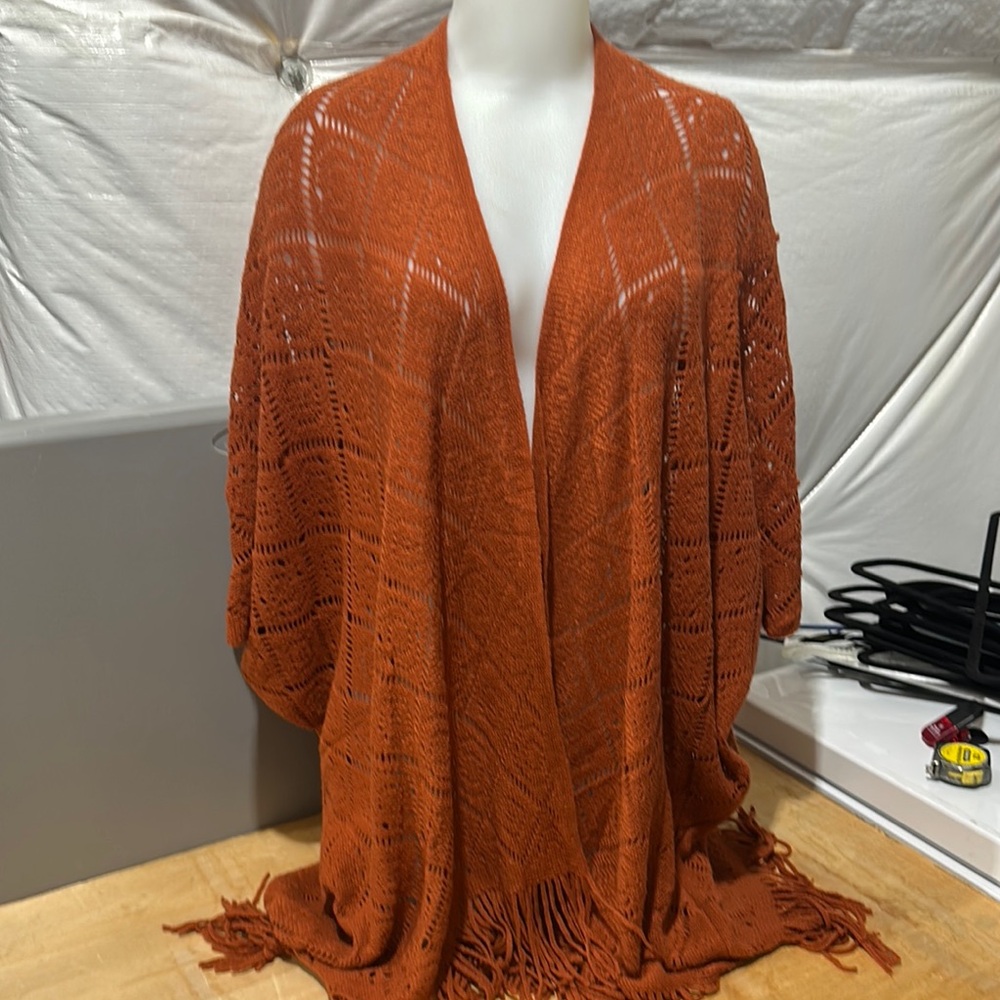 Women's Rust Orange Knit Cape